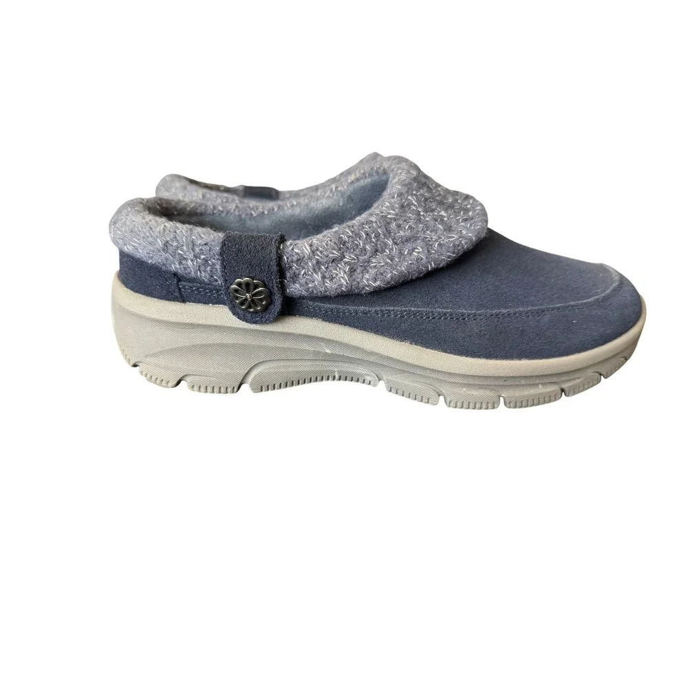 Clarks Cloudsteppers Womens Navy Knit Collar Faux Fur Clog Mules 168054 Size 8.5 - Picture 4 of 8